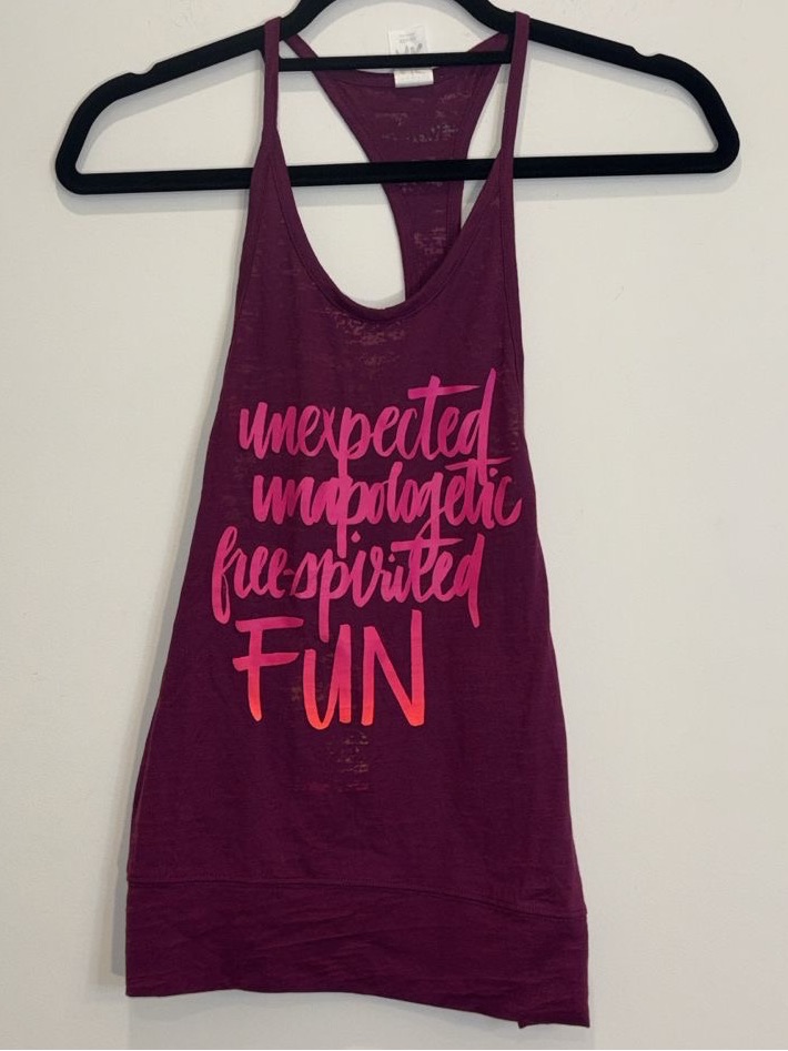 Zumba Feel Free Bubble Tank Violet Vibes Xs Graphic Slub Racerback